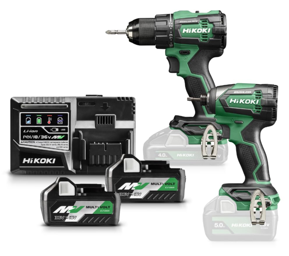 Hikoki KC18DEWAZ - Kit 18V taladro atornillador DS18DE + atornillador de impacto WH18DE, 2x5,0 Ah, maletín