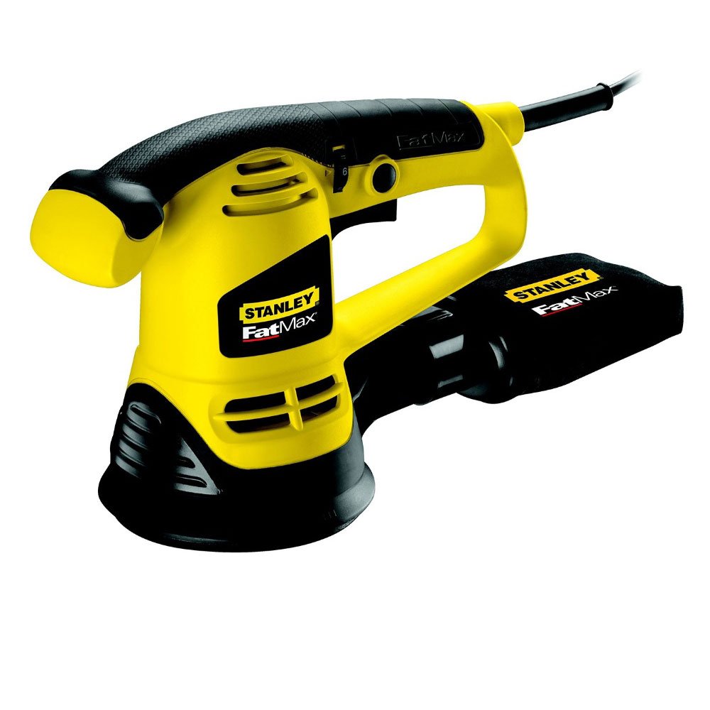 STANLEY FATMAX Lijadora rotorbital 480W, control de velocidad variable, diseño ergonómico, componentes sellados contra el polvo, incluye maletín y 3 hojas de lijar, órbita 5mm, FME440K-QS