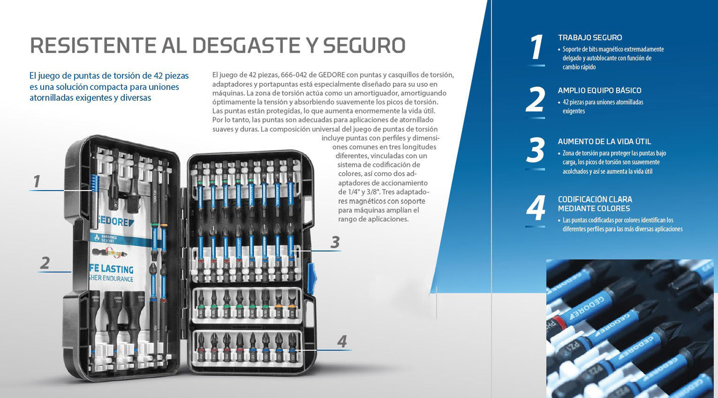 GEDORE 666-042 - 1/4" Torque Bit Set, 42 Pieces