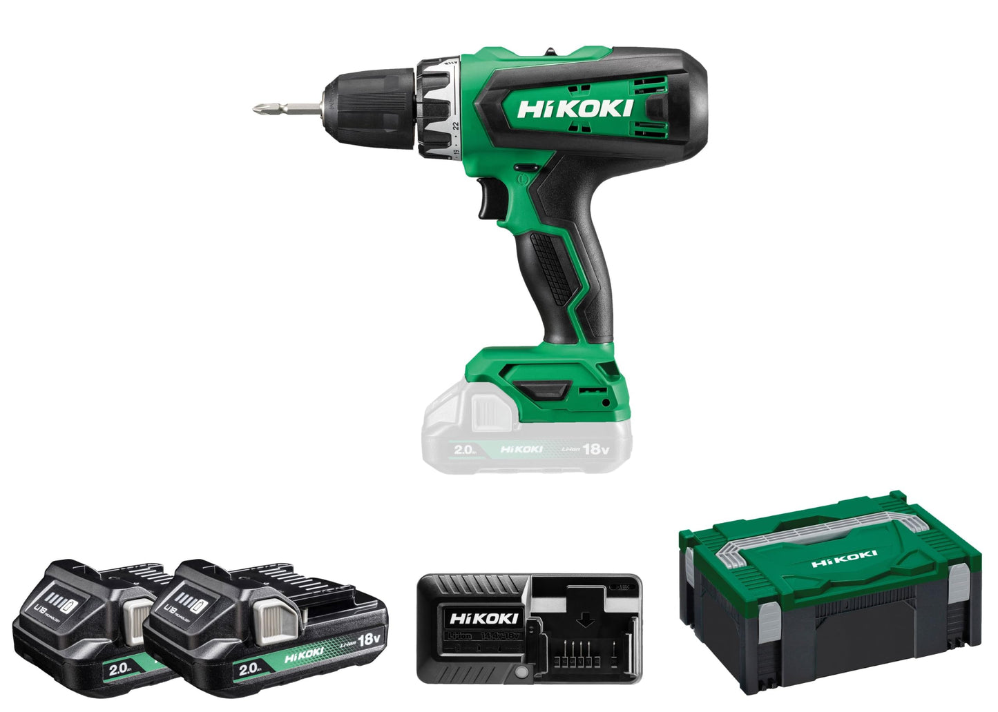 Hikoki DS18DFWQZ - Taladro atornillador de batería 18 V DS18DF, 53 Nm, 2 baterías 2,0 Ah y maletín HSC