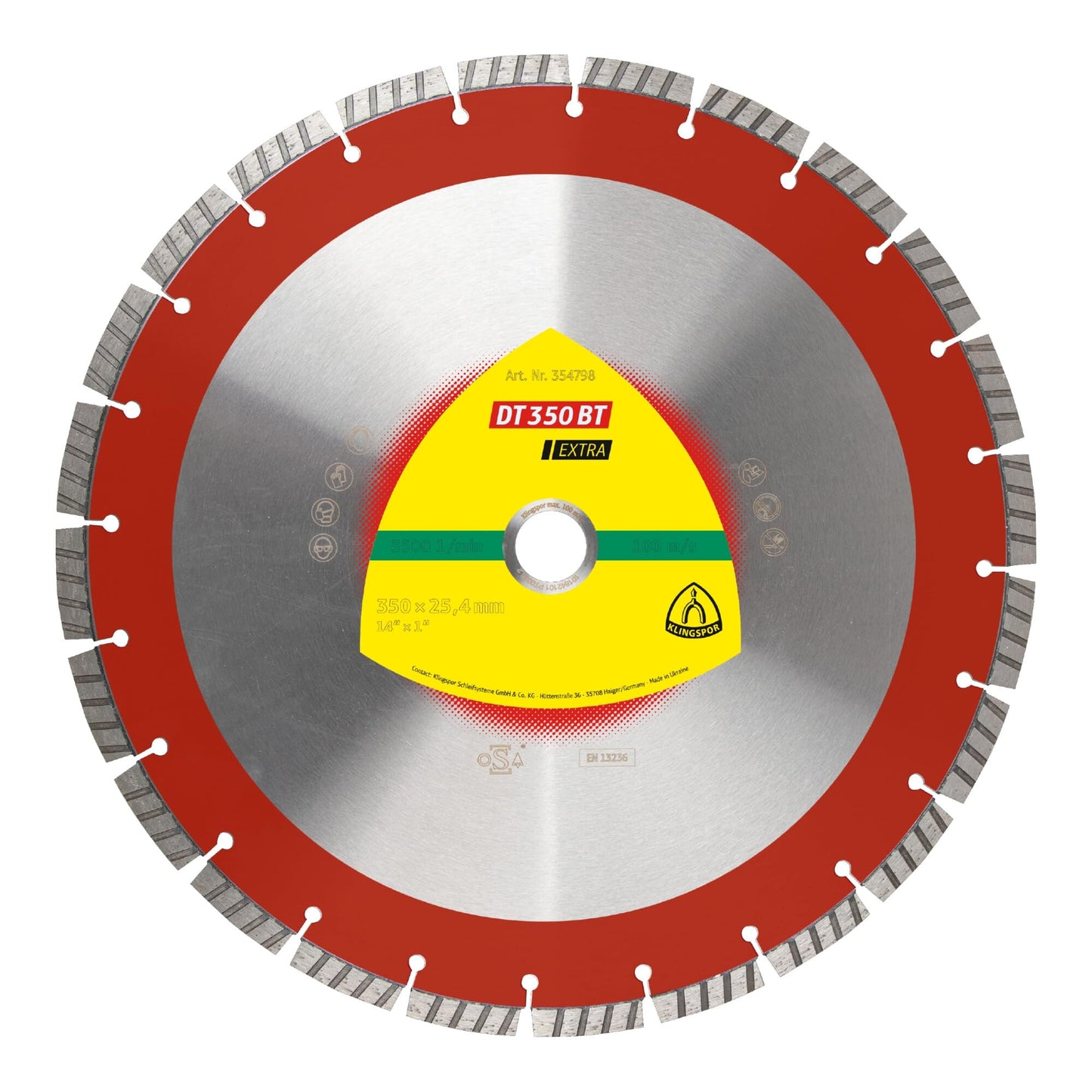 Klingspor 354798 - Disco de corte de diamante segmentado turbo DT 350 BT, 350 x 3 x 25,4 mm