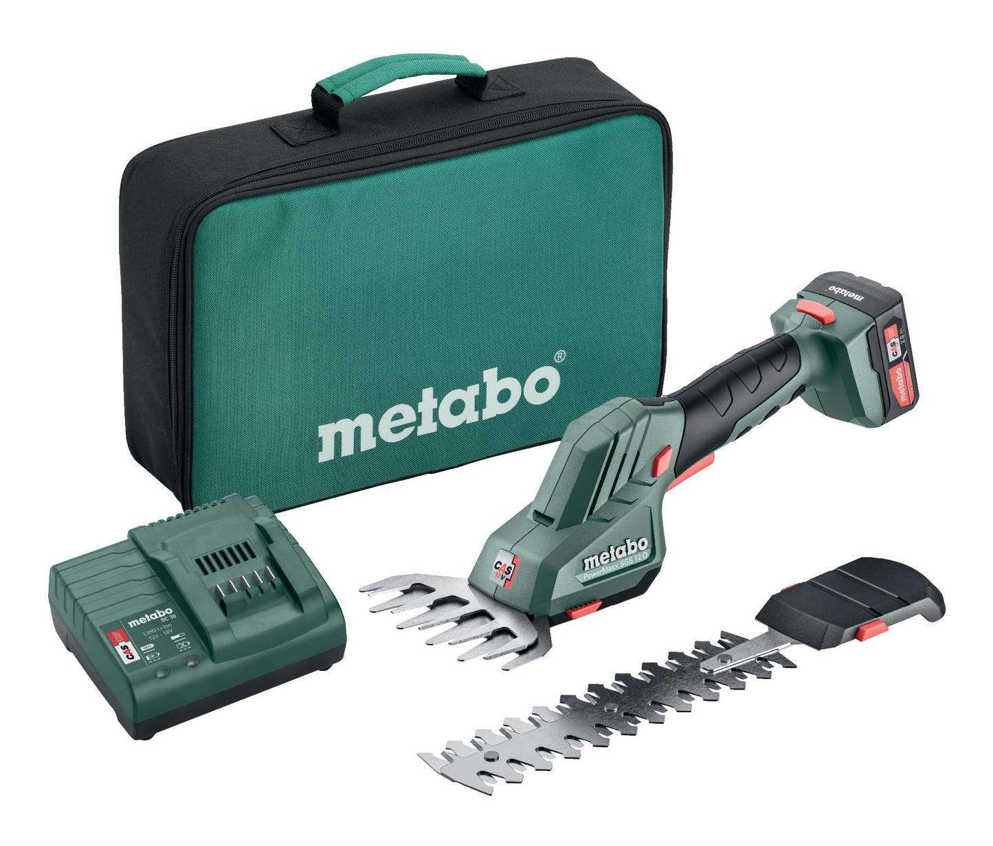 Metabo 601608500 - Tijeras cortacésped y cortasetos de batería PowerMaxx SGS 12 Q 12 V, 1x2,0 Ah