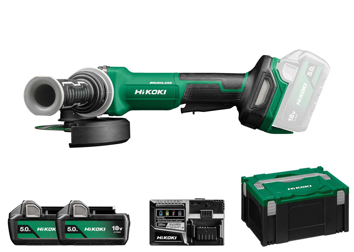 Hikoki G1813DFWQZ - Amoladora angular de batería G1813DF 18V 125 mm, paleta, 2x5,0 Ah, maletín