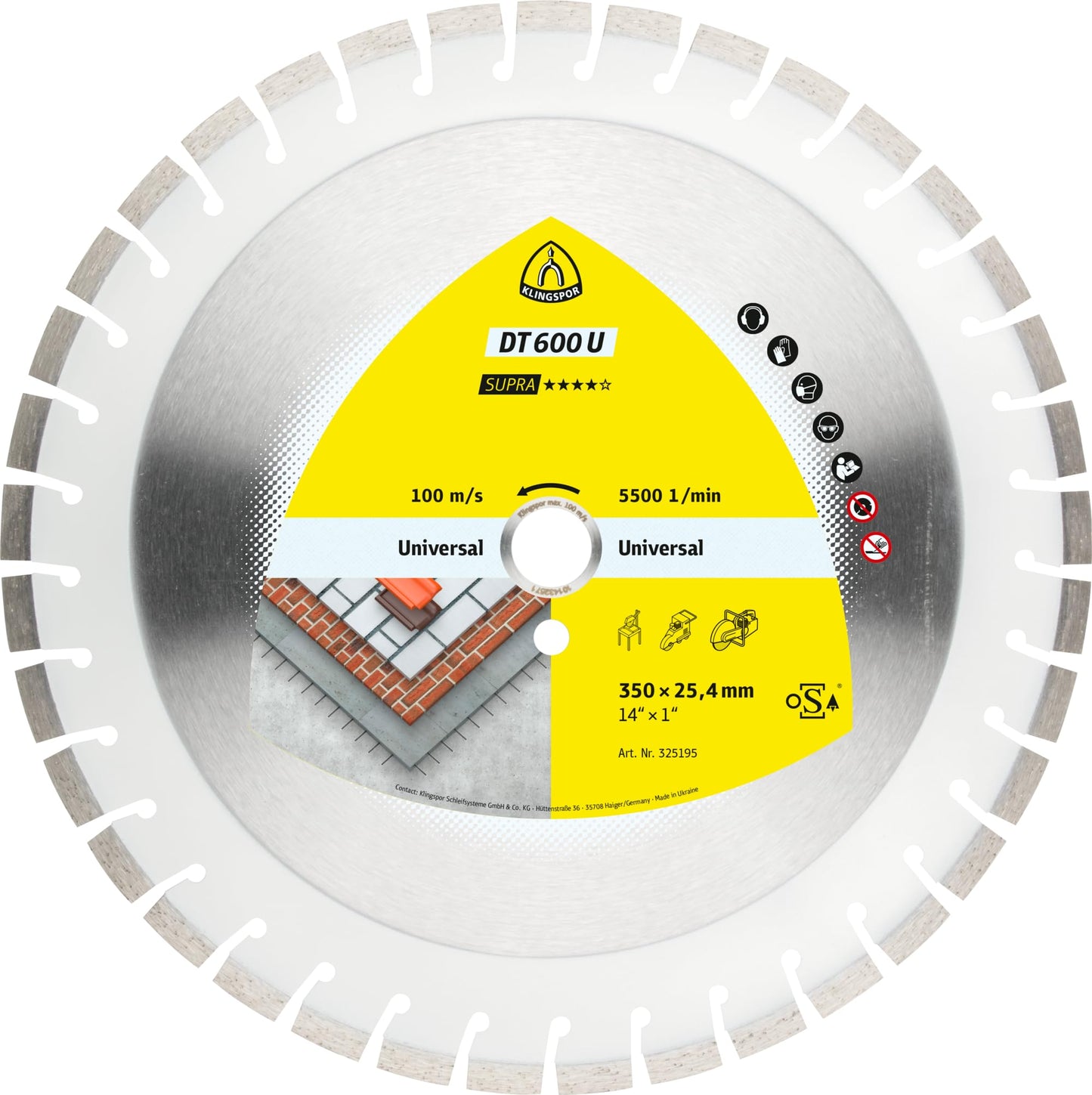Klingspor 325194 - Disco de corte de diamante segmentado DT 600 U, 350 x 3 x 20 mm, para hormigón y construcción