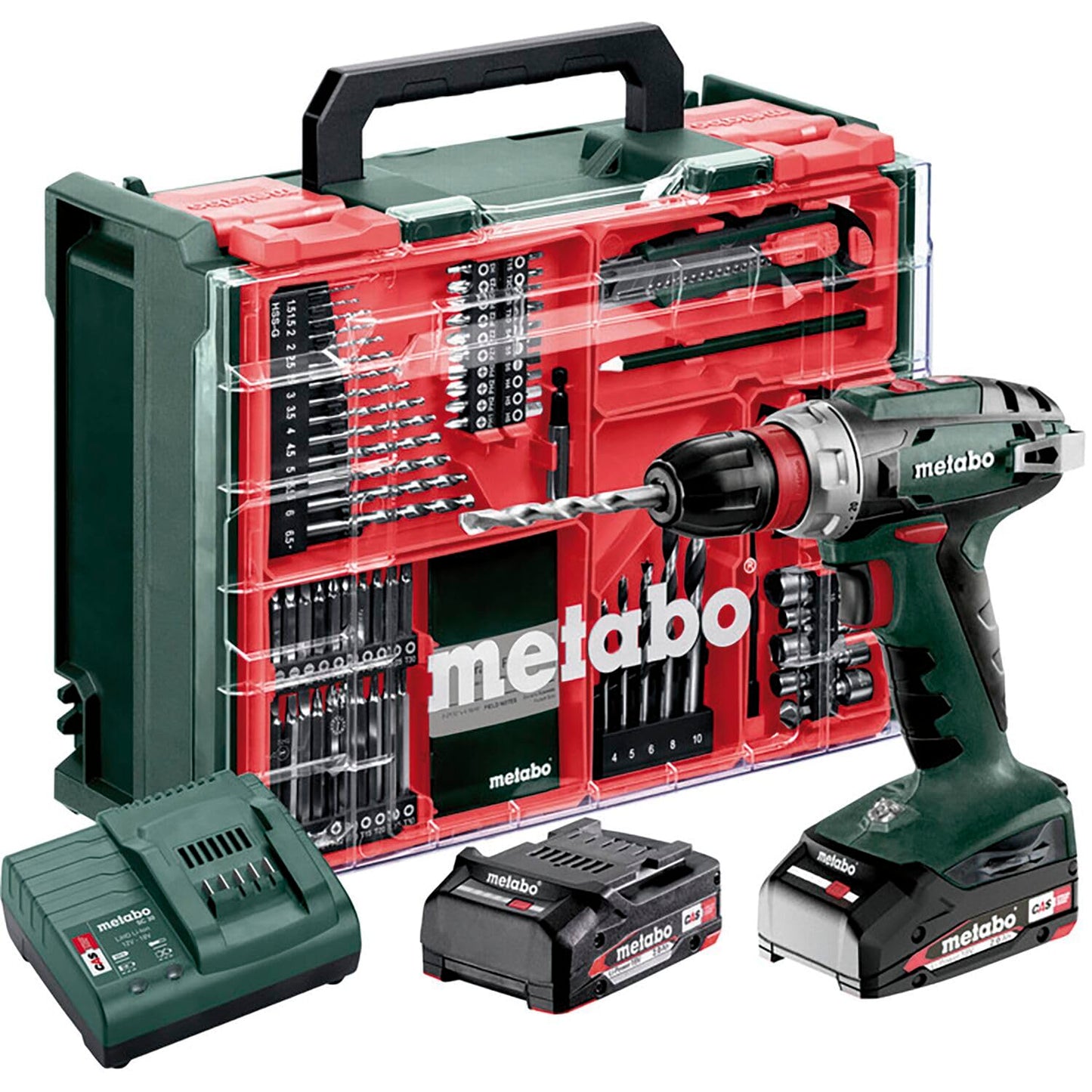 Metabo 602217710 - Taladro atornillador de batería BS 18 Quick Set 18 V, 2x2,0 Ah, 74 accesorios