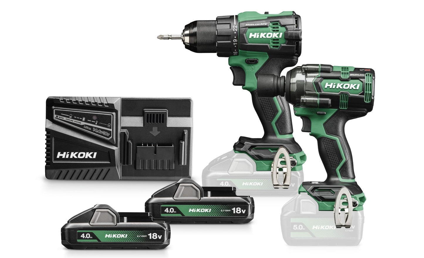 Hikoki KC18DEWLZ - Kit 18V taladro atornillador DS18DE + llave de impacto WR18DH, 2x4,0 Ah, maletín