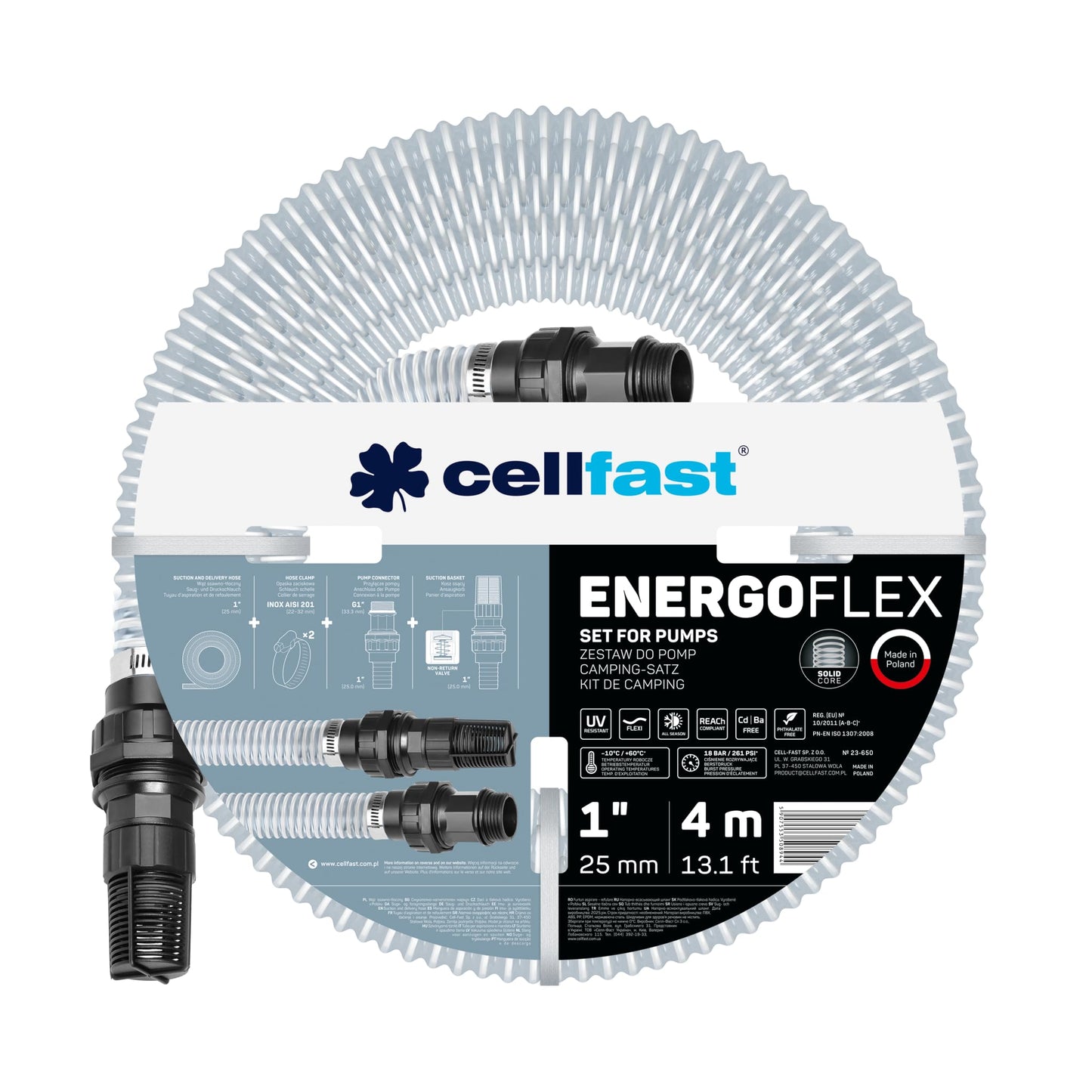 Cellfast 23-650 - Manguera de aspiración para bombas 1", juego de 4 m