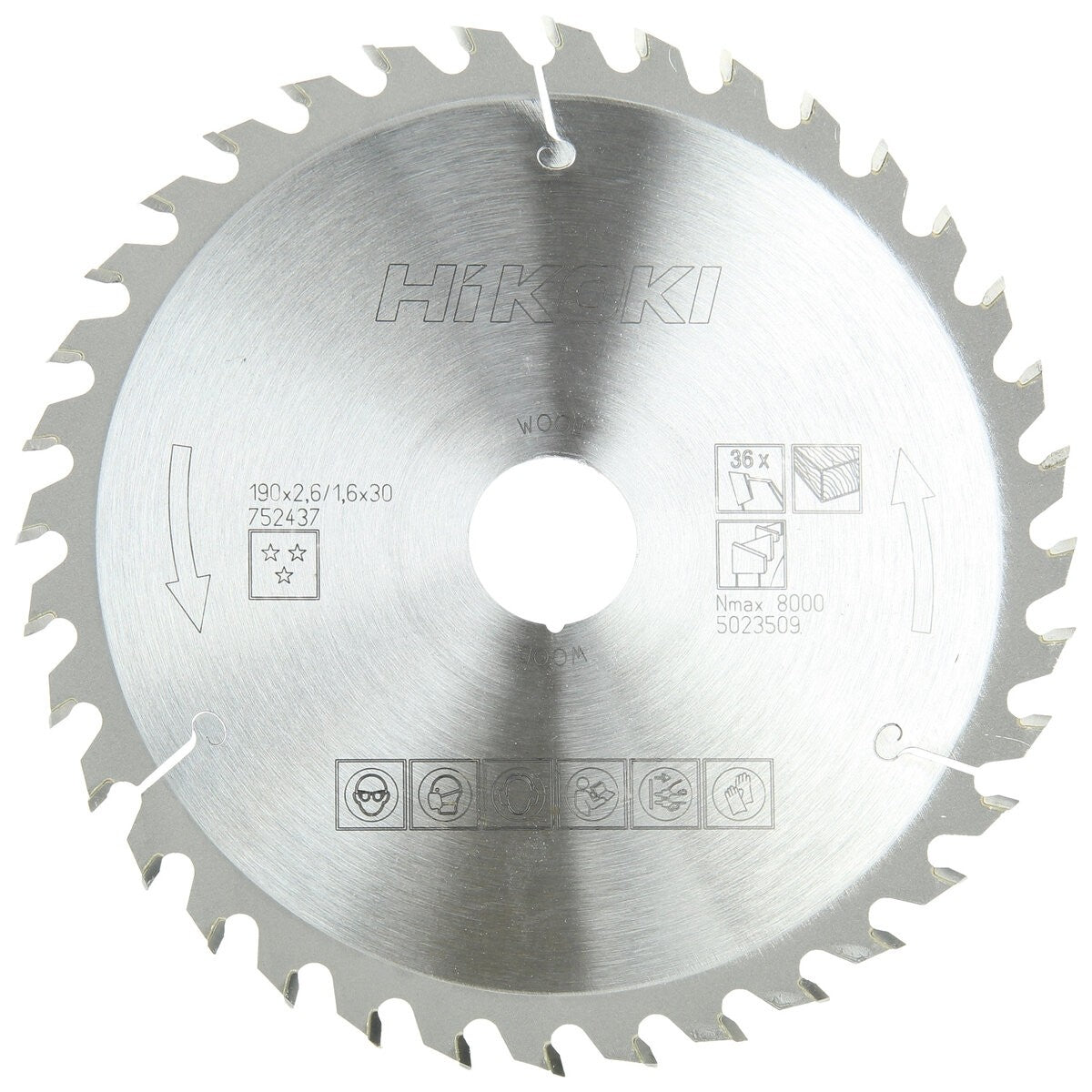 Hikoki 752437 - Hoja de sierra TCT madera 190x30xZ36 diente alterno