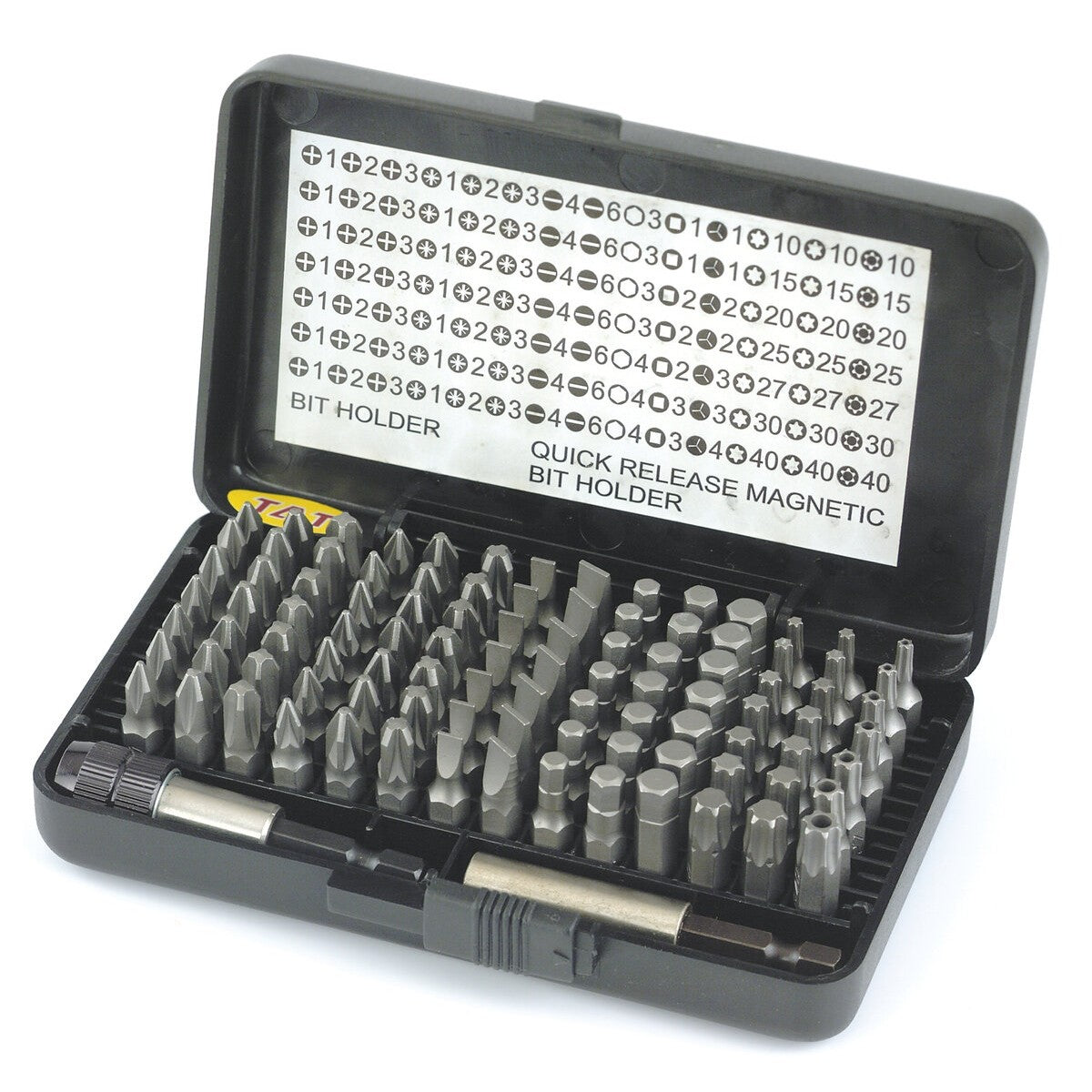 Hikoki 754000 - Caja de puntas 1/4", 100 piezas, 25 mm, incl. portapuntas magnético y cambio rápido de portapuntas magnético