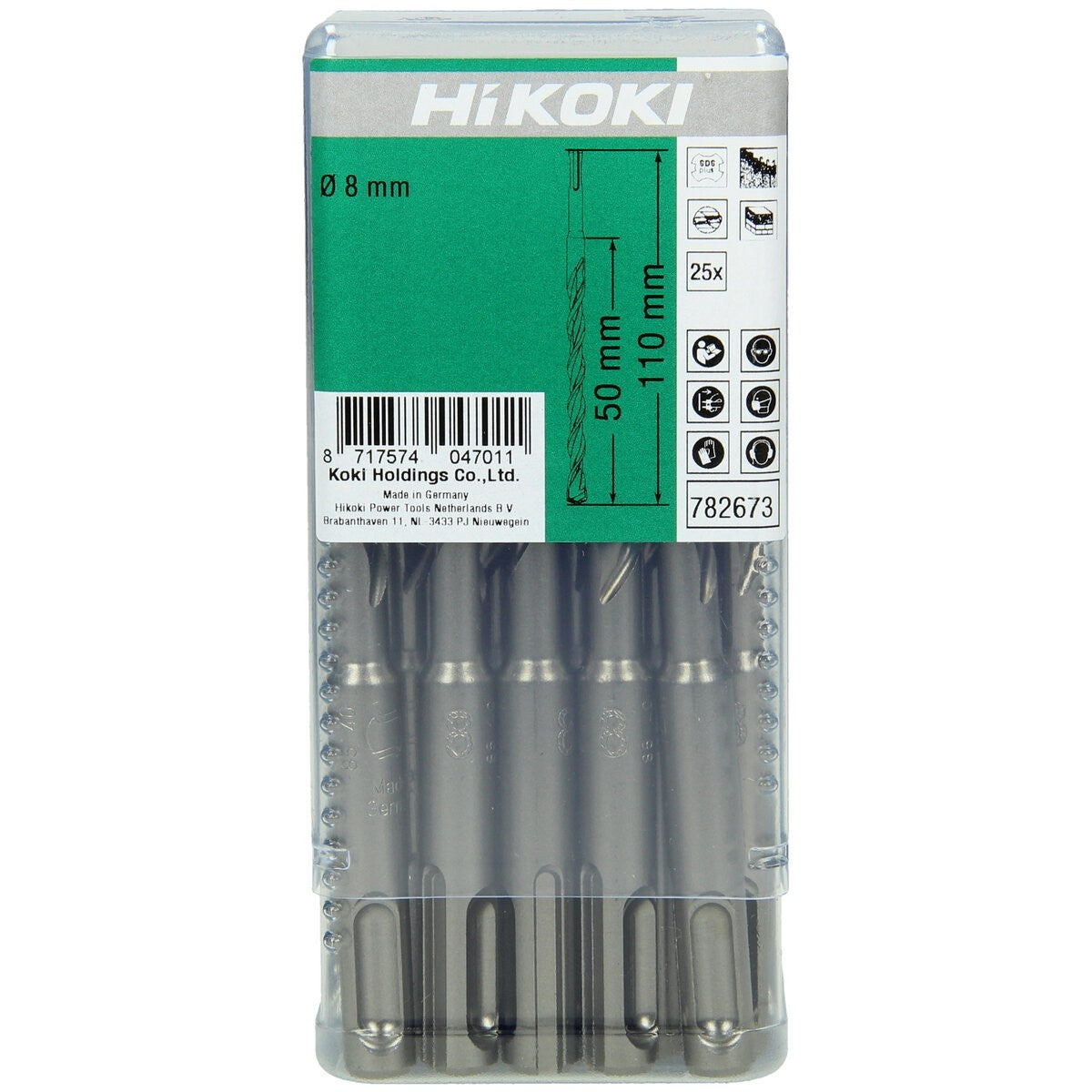Hikoki 782673 - 25 brocas para martillo SDS-Plus 2 cortadores 8 x 50/110 mm