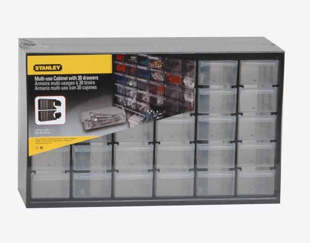 STANLEY Organizador de 5 niveles de 30 cajones, Marco de polipropileno de densidad, Cajones blandos transparentes, Apilable, 36.5 x 15.5 x 22.5 cm, 1-93-980