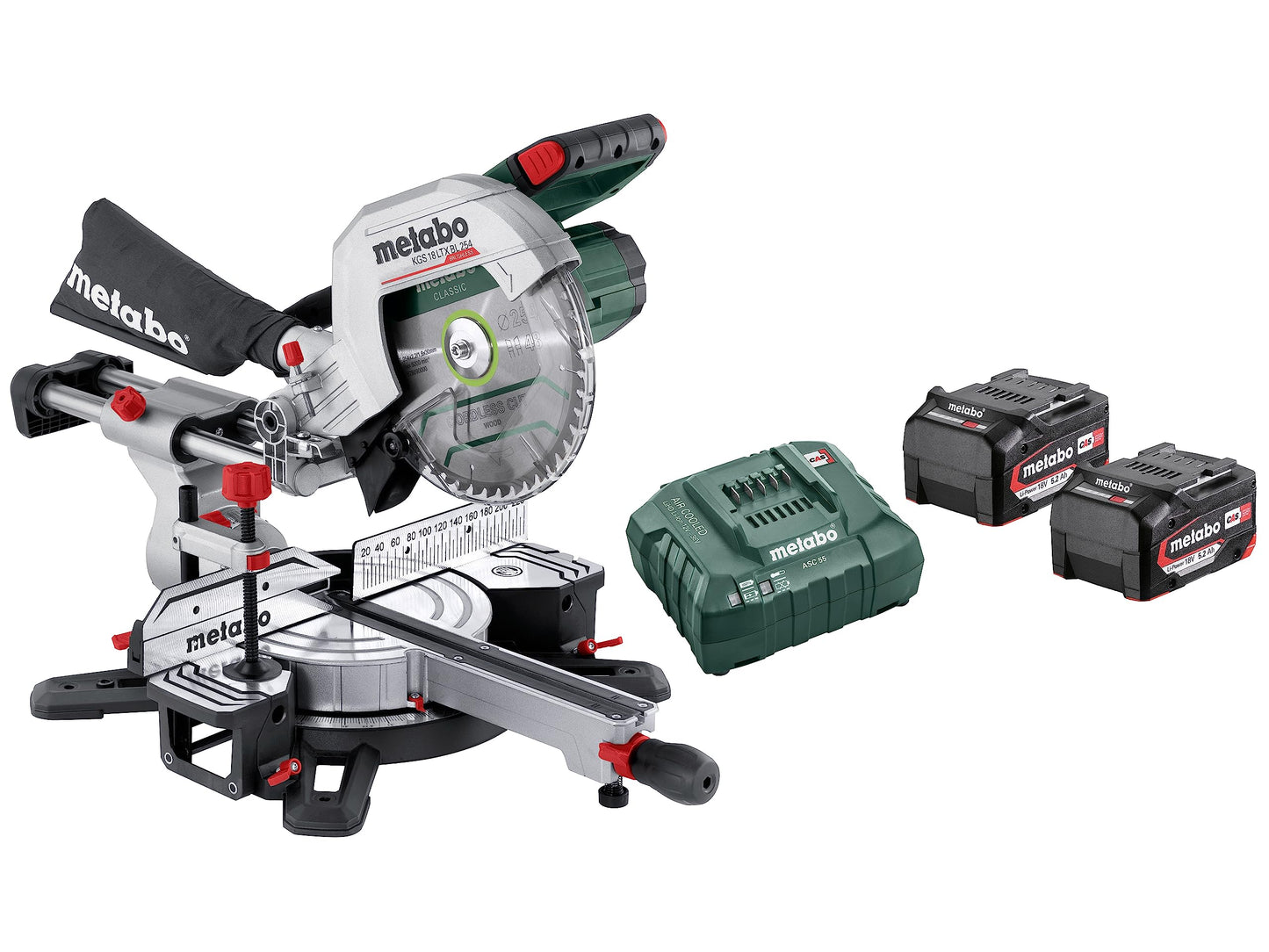 Metabo 614254650 - Ingletadora de batería KGS 18 LTX BL 254, 18 V, 2x5,2 Ah