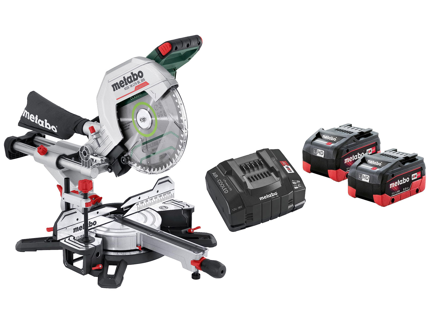 Metabo 614305810 - Ingletadora de batería KGS 18 LTX BL 305, 18 V, 2x8,0 Ah LiHD