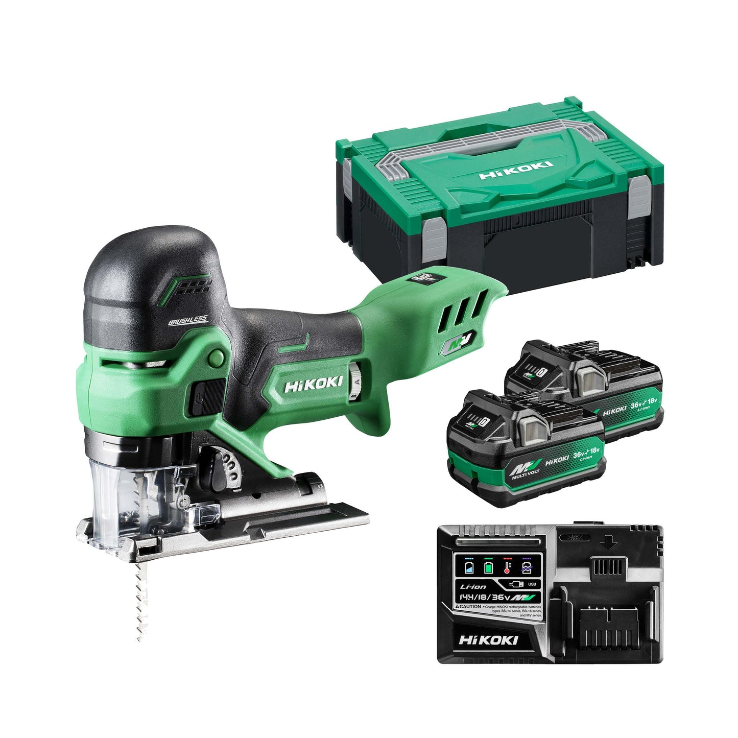 Hikoki CJ36DBWRZ - Sierra de calar de batería 36 V CJ36DB, 2 baterías 2,5 Ah, corte 160 mm