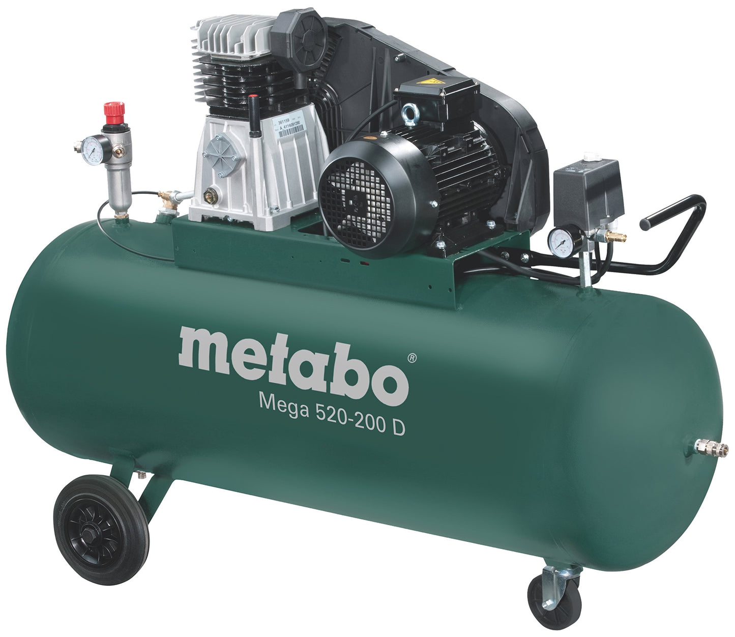 Metabo 601541000 - Compresor de pistón Mega 520-200 D, calderín 200 l, 10 bar, 3 kW, trifásico