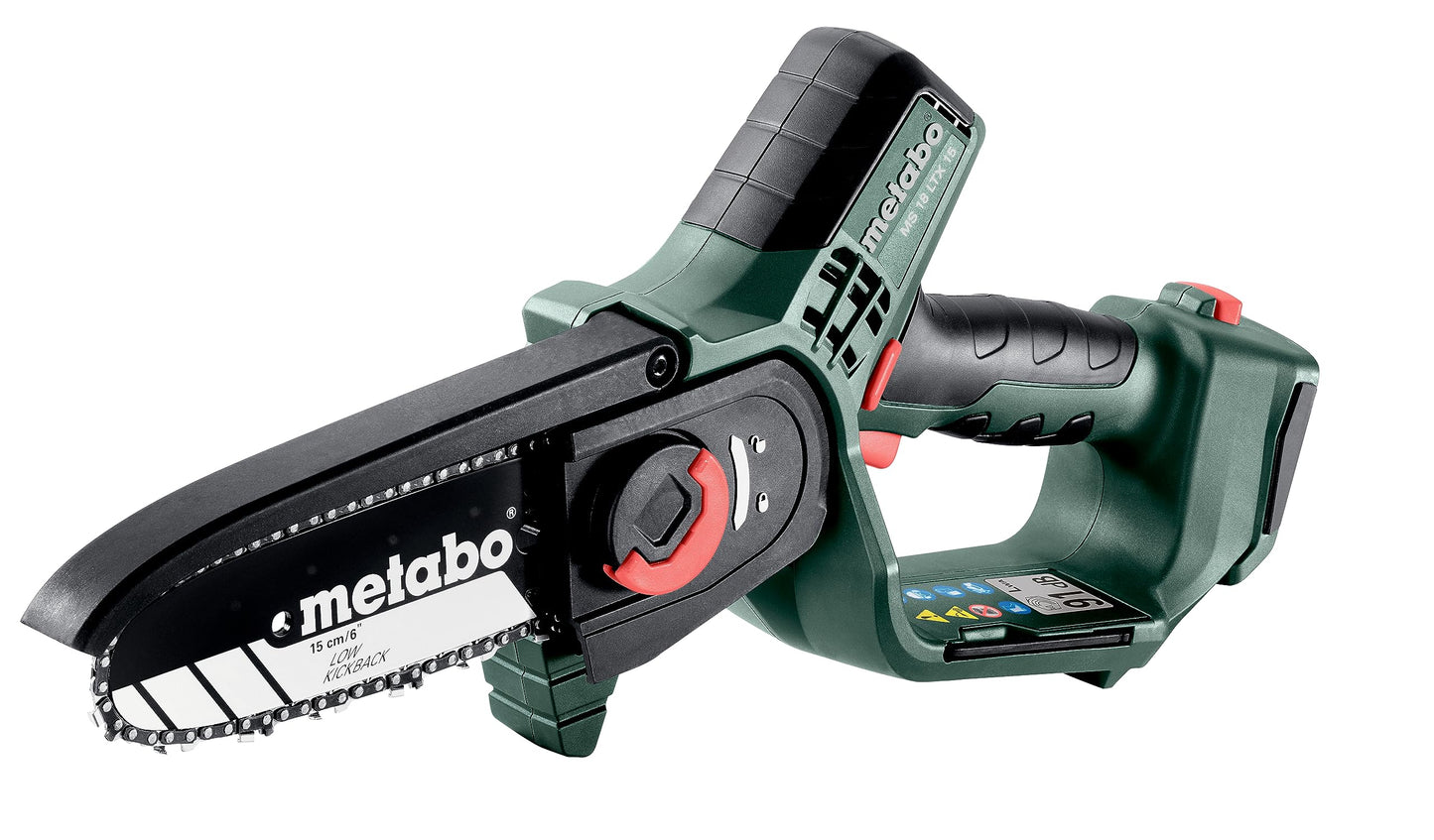 Metabo 600856850 - Motosierra de poda MS 18 LTX 15 18 V, espada 15 cm, sin batería ni cargador