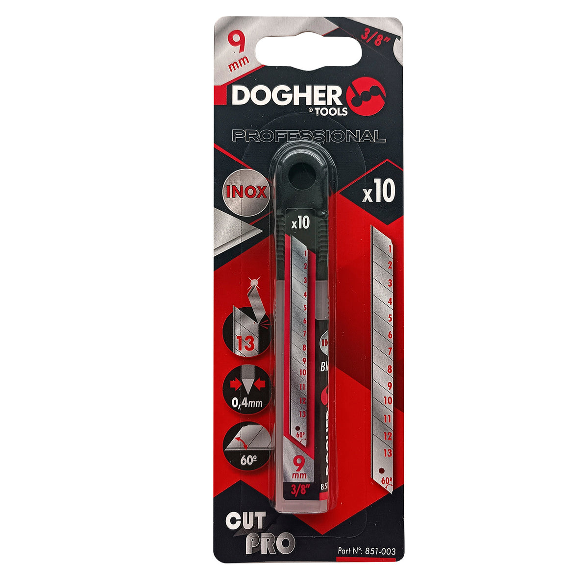 Dogher 851-103 - Tubo 10 Cuchillas Acero Inoxidable 80x9 mm