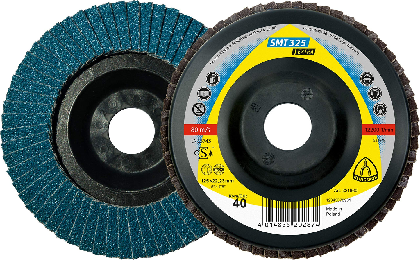 Klingspor 321660 - Disco de láminas SMT 325 abombado, grano 40, 125 x 22,23 mm