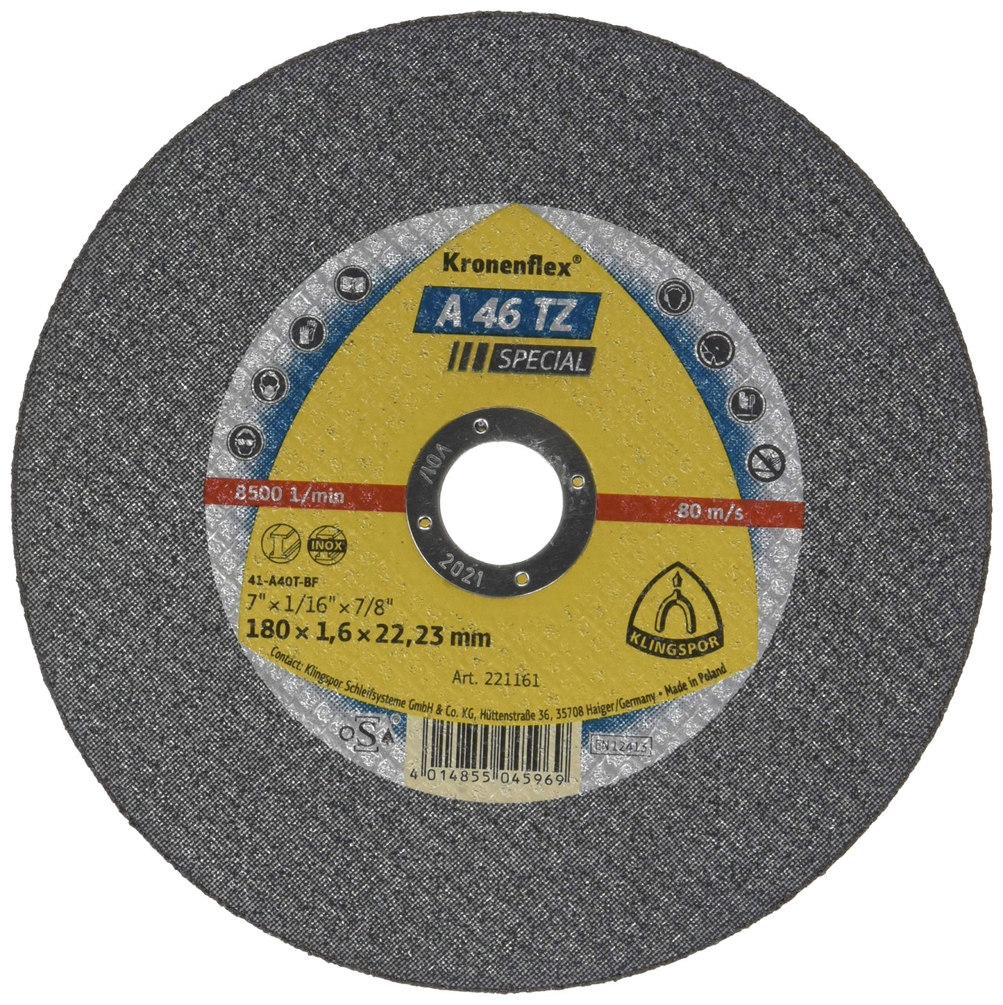 Klingspor 221161 - Disco de corte Kronenflex inox A 46 TZ Special, 180 x 1,6 x 22,23 mm
