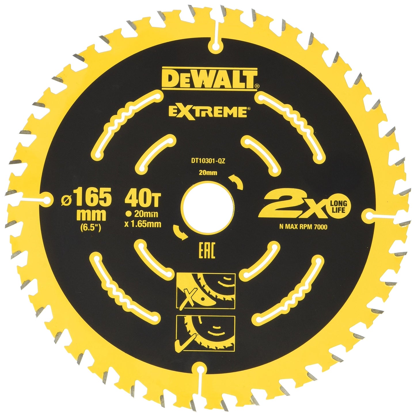 DeWalt DT10301-QZ - Hoja de sierra circular Extreme 165 x 20 mm 40 dientes