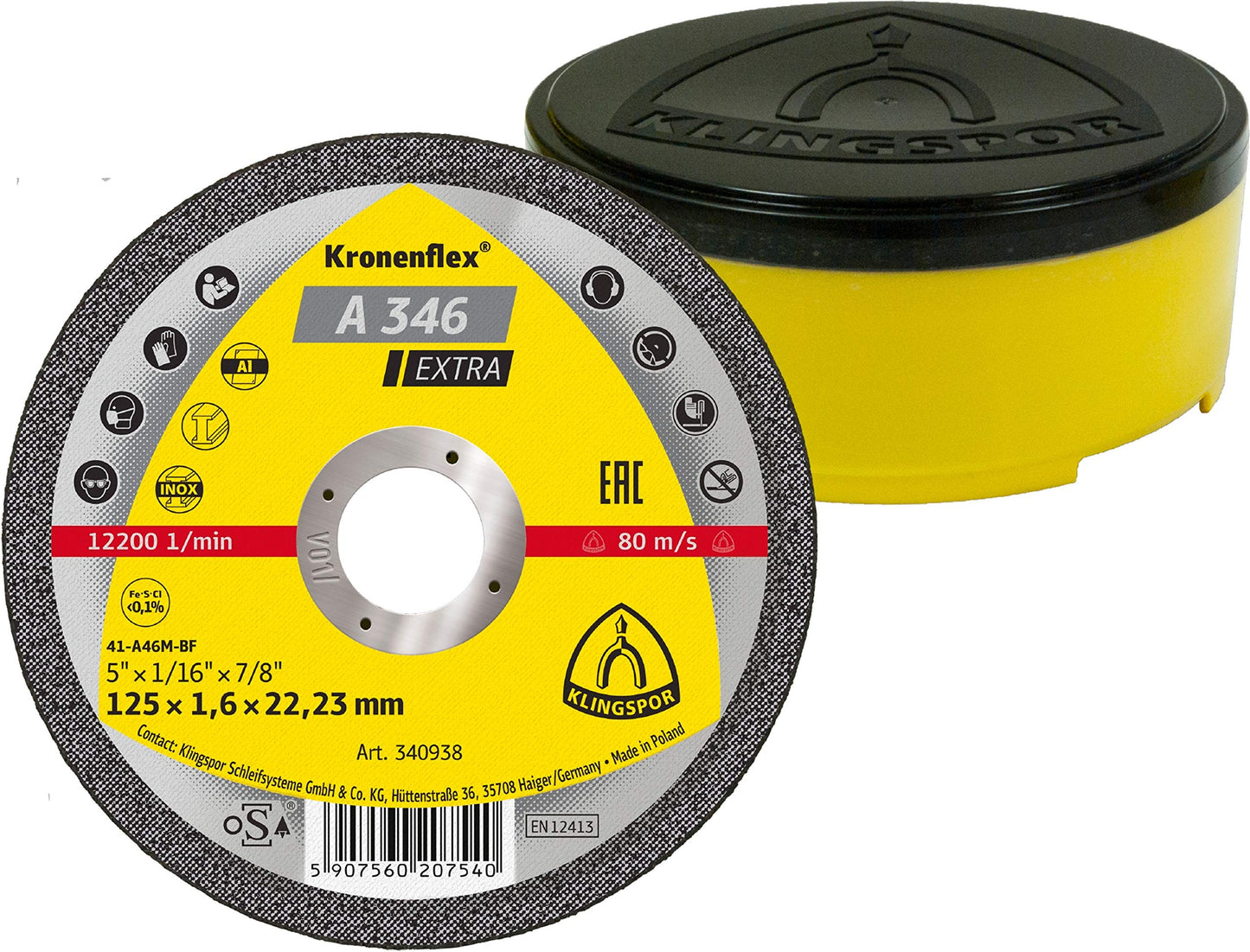 Klingspor 340936 - Disco de corte Kronenflex para metal A 346 Extra, 115 x 1,6 x 22,23 mm