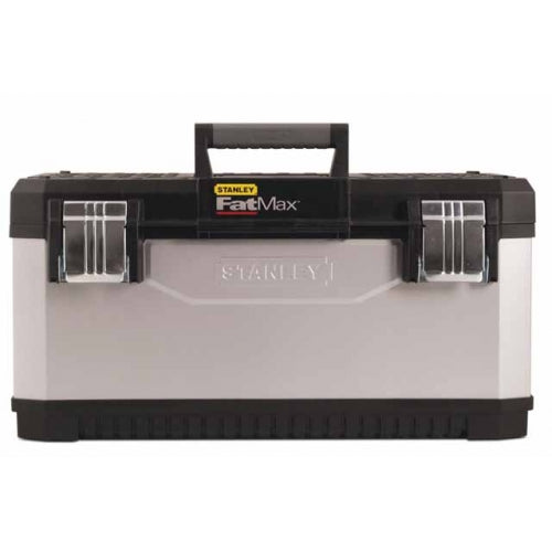 STANLEY FATMAX Caja de Herramientas Metálica 49,7cm, Clips Metálicos Anticorrosión, Asa Bimaterial, Estructura de Metal y Polipropileno, Almacenamiento Vertical, 1-95-615