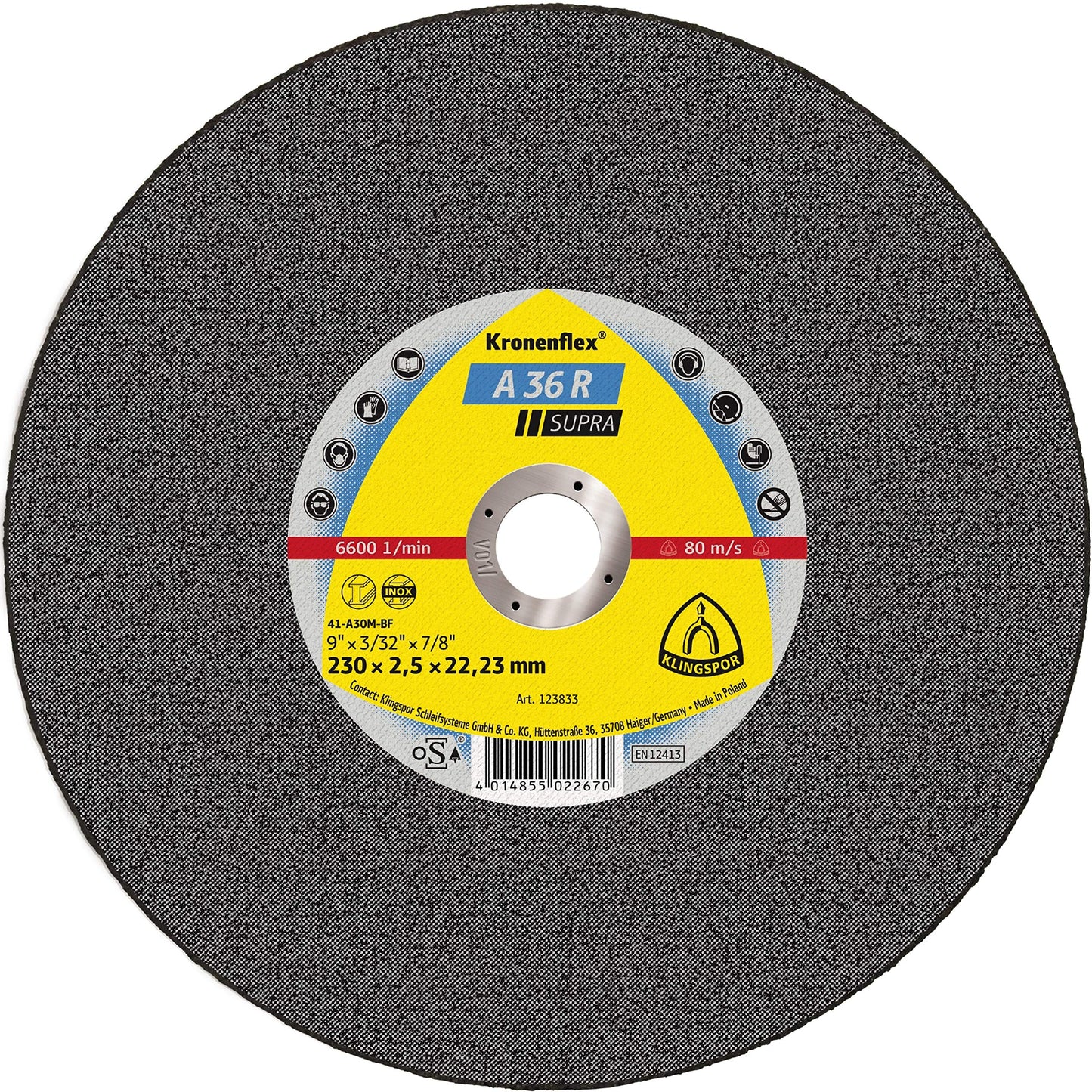 Klingspor 126849 - Disco de corte Kronenflex inox A 36 R Supra, 125 x 2 x 22,23 mm