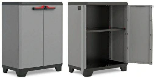 Keter Armario Stilo Bajo|Amario Bajo de almacenaje|Resina|2 Puertas y 1 balda Regulable en Altura|Color Gris/Negro|90 x 68 x 39 cm