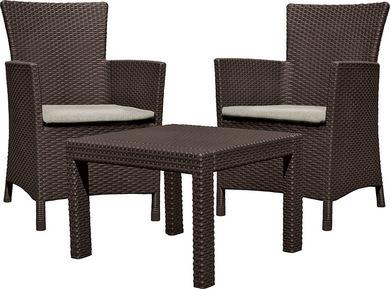 Keter Rosario Balcony Set de muebles de balcón, 2 sillones y 1 mesa, imitación de ratán, plástico, perfecto para balcón, terraza o jardín, resistente a la intemperie y a los rayos UV, color