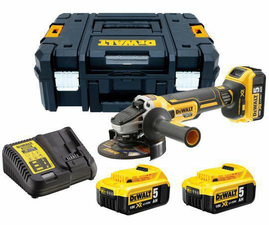 DeWalt DCG405P3-QW - Amoladora angular 125 mm 18 V brushless, 3 baterías de 5,0 Ah, cargador y TSTAK