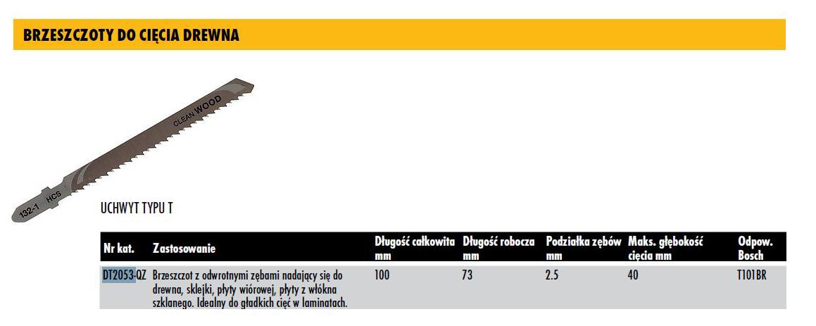 DeWalt DT2053-QZ - Hoja de sierra de calar HCS, longitud de 100 mm, paso de diente de 2,5 mm, para madera y laminados, hojas para corte sin astillas, hasta 40 mm de espesor
