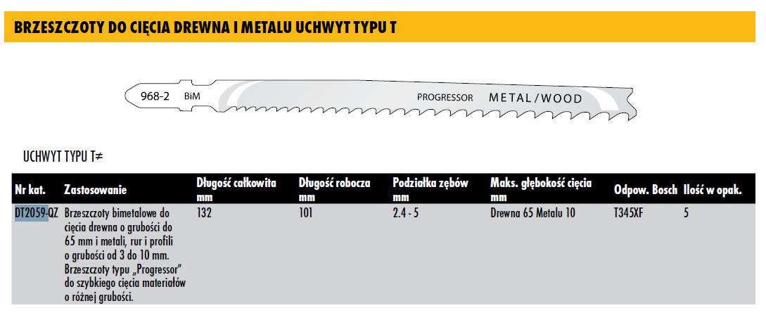 DeWalt DT2059-QZ - Hoja de sierra bi-metal, longitud de 132 mm, paso de diente de 2,4-5, para cortes en madera de hasta 65 mm de espesor, metales, tubos y perfiles de 3 mm a 10 mm