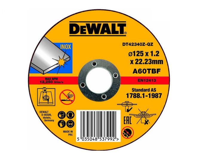 DeWalt DT42340Z-QZ - Disco abrasivo plano para cortar acero inoxidable, 125 x 1 x 22,2 mm