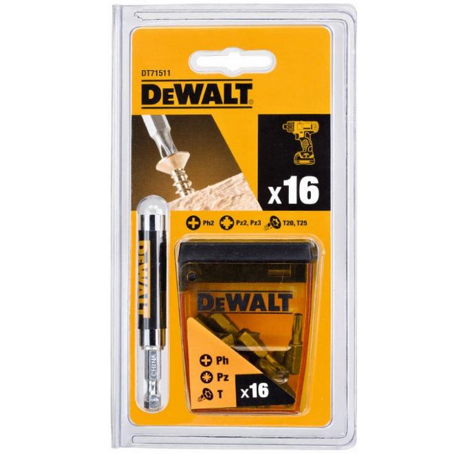 DeWalt DT71511-QZ DT71511-QZ-Juego de 16 Piezas guía telescópica magnética compacta x1, Puntas de atornillar de 25mm: Ph2, Pz2 x6, Pz3 x3, T20, T25 x2, Único
