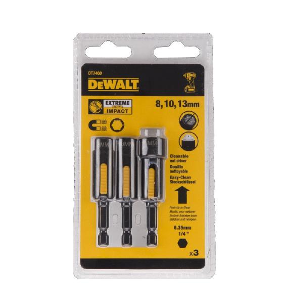 DeWalt DT7460-QZ - Juego de 3 puntas de vaso Extreme Impact autolimpiantes 8, 10 y 13 mm
