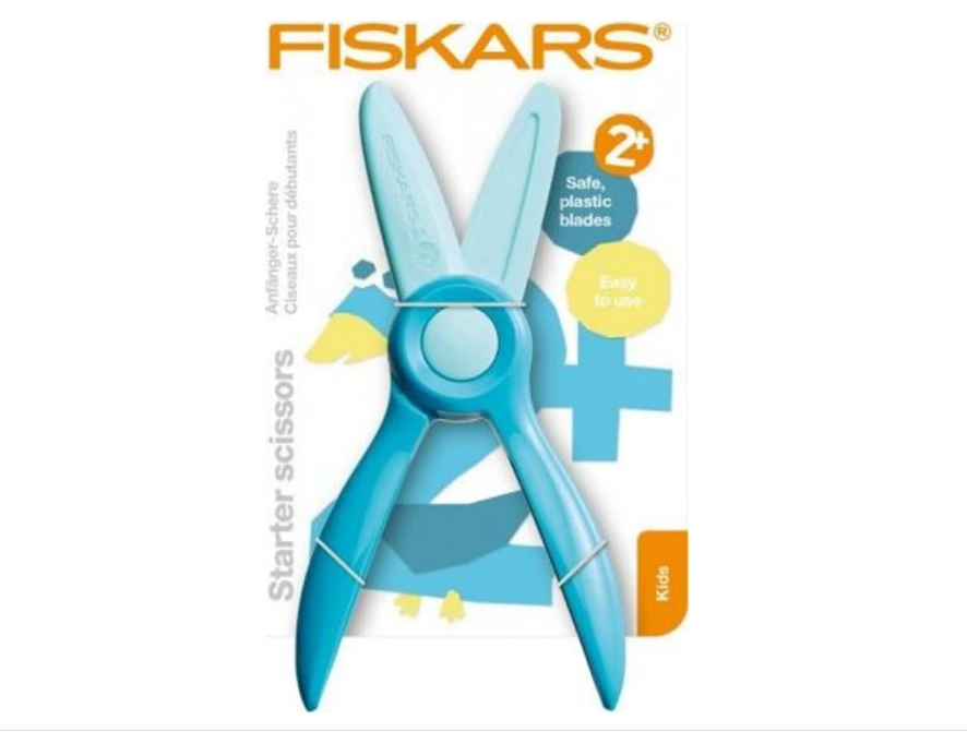 Fiskars Tijeras para niños, A partir de 2 años, Para aprender a cortar, Longitud: 13 cm, Hojas y mangos de plástico, Azul-verde, Starter, 1064066