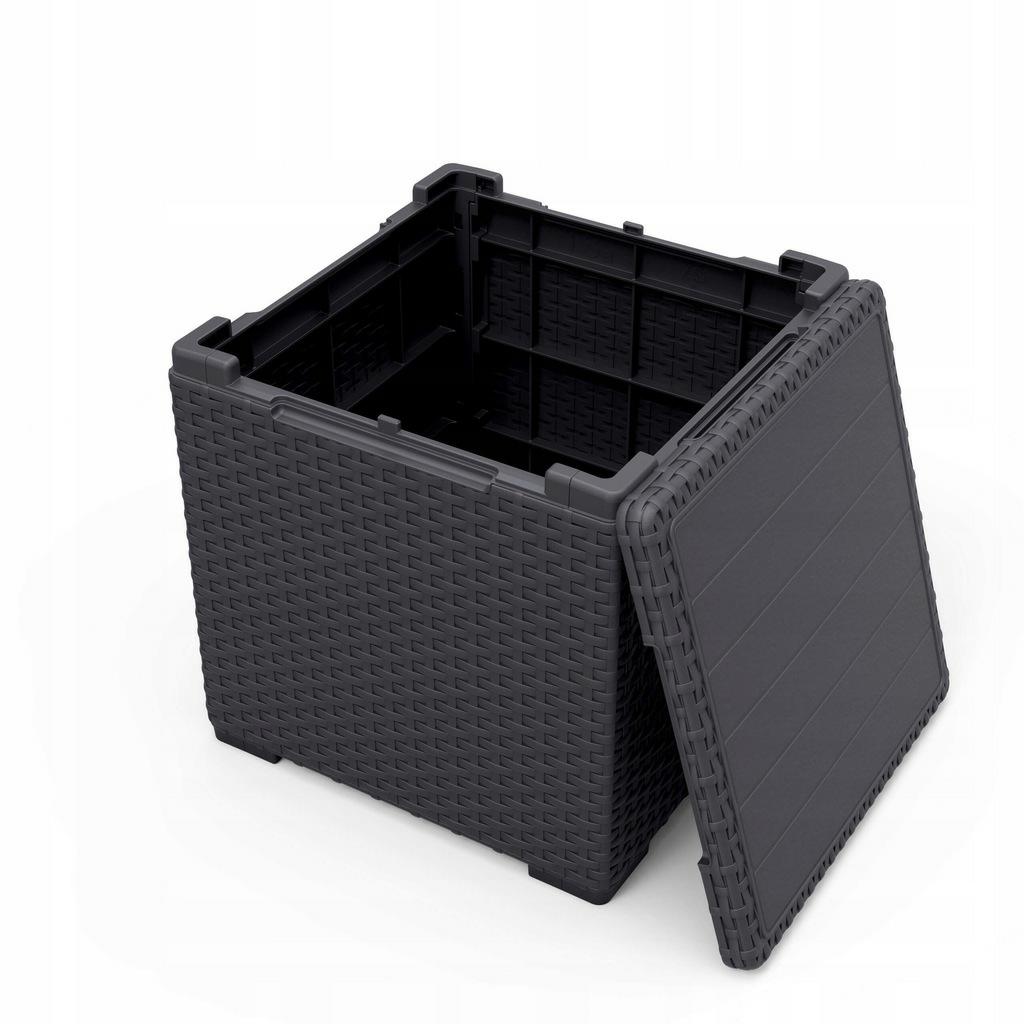 Keter Vigo Storage Box Mesa Auxiliar Mesita de Jardín con Función de Almacenamiento Adicional 37x37x37cm Caja de Almacenamiento, Grafito