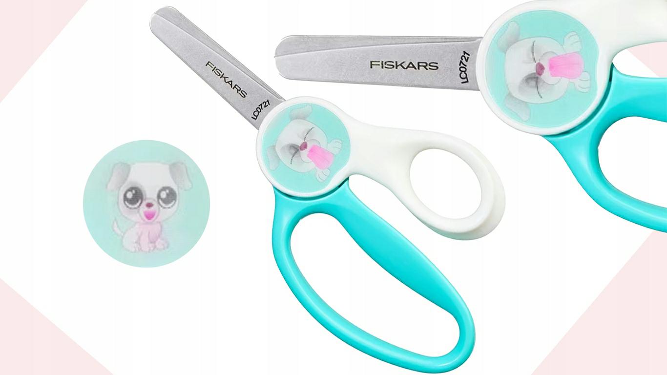 Fiskars Tijeras para niños con diseño de un Cachorro, A partir de 6 años, Longitud: 13 cm, Para diestros y zurdos, Hoja metálica/mangos de plástico, Azul/blanco, Magic Morph, 1064076