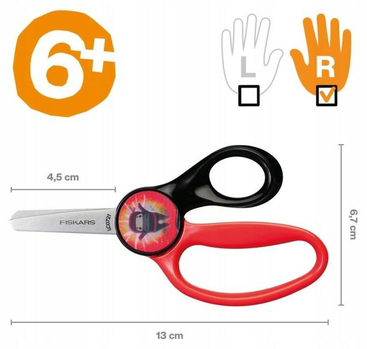 Fiskars Tijeras para niños con diseño Ninja, A partir de 6 años, Longitud: 13 cm, Para diestros y zurdos, Hoja metálica/mangos de plástico, Negro/rojo, Magic Morph, 1064075