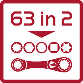 GEDORE red R07501002 - Set of 2 ratchet wrenches for 63 different applications (3300900)