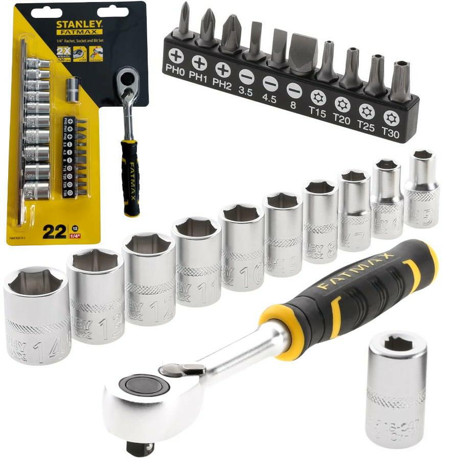 STANLEY FATMAX FMMT82679-0 - Juego de trinquete 1/4" 120 dientes + puntas
