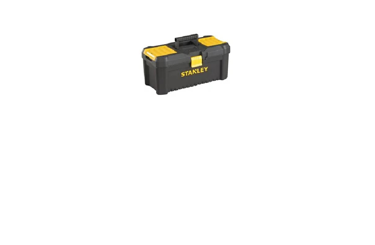 STANLEY Caja de herramientas de plástico con cierre de plástico, 40,6 x 20,5 x 19,5 cm, asa ergonómica, organizadores en la tapa, bandeja interior extraíble, orificio para candado, STST1-75517