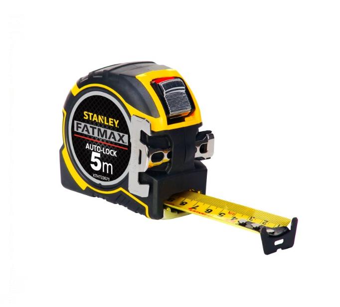 STANLEY FATMAX - XTHT0-33501 - Flexómetro AutoLock 8 metros x 32mm, Cinta ancha, Gancho magnético con posición cero real, Estuche bimaterial ergonómico, Mecanismo de bloqueo inverso.