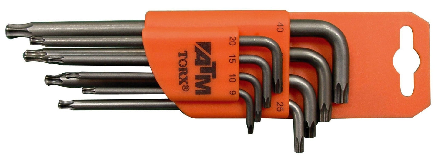 ATM Llaves & Vasos A1601 - Juego de 8 llaves acodadas largas Torx de seguridad con bola (T9 - T40) - Ferrotecnia