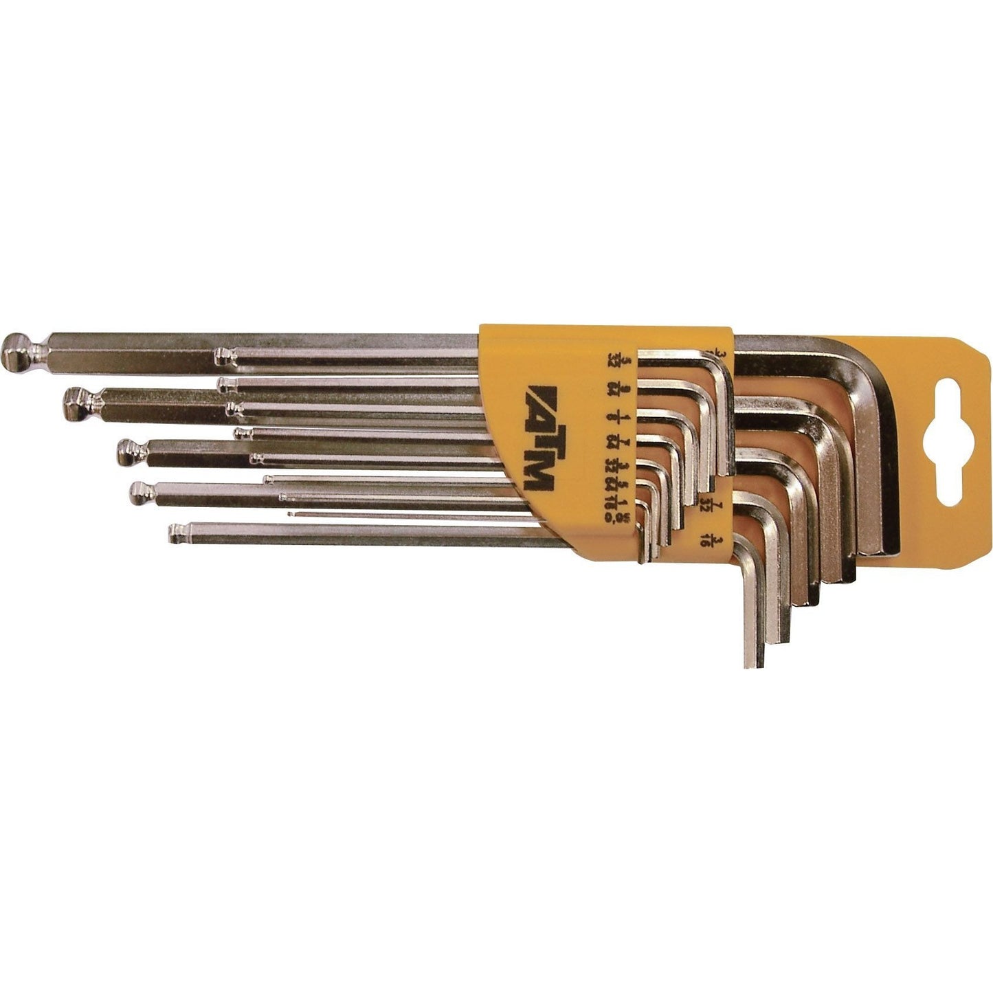ATM Wrenches & Sockets A1802 - Set of 13 long ball-end Allen keys in inches (0.05"-3/8")