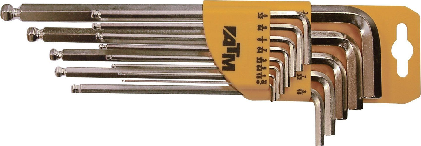 ATM Llaves & Vasos A1802 - Juego de 13 llaves Allen bola largas en pulgadas (0,05" - 3/8") - Ferrotecnia