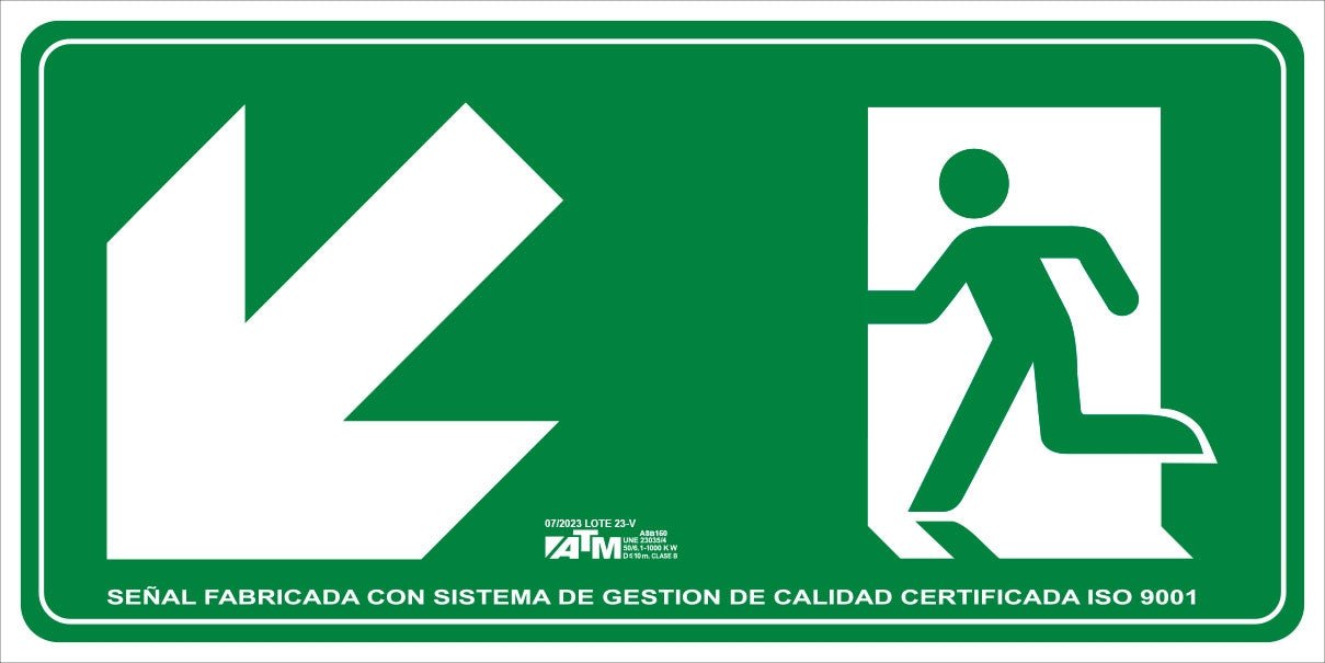 ATM Señalización ASB150 - Señal evacuación escalera abajo izquierda PVC clase B - Ferrotecnia