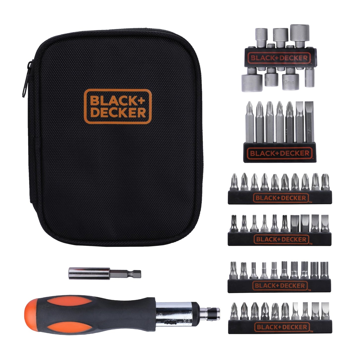 Black+Decker A7104-XJ - Juego de 56 piezas para atornillar A7104 con destornillador de carraca
