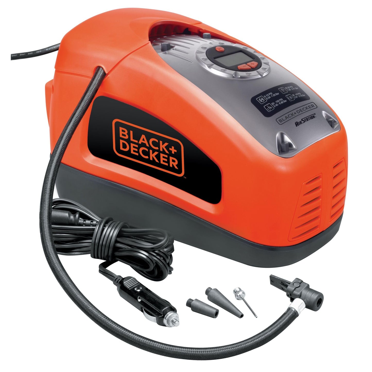 Black+Decker ASI300-QS - Compresor inflador de aire de 230V y 12V, 11 bar (160 psi)