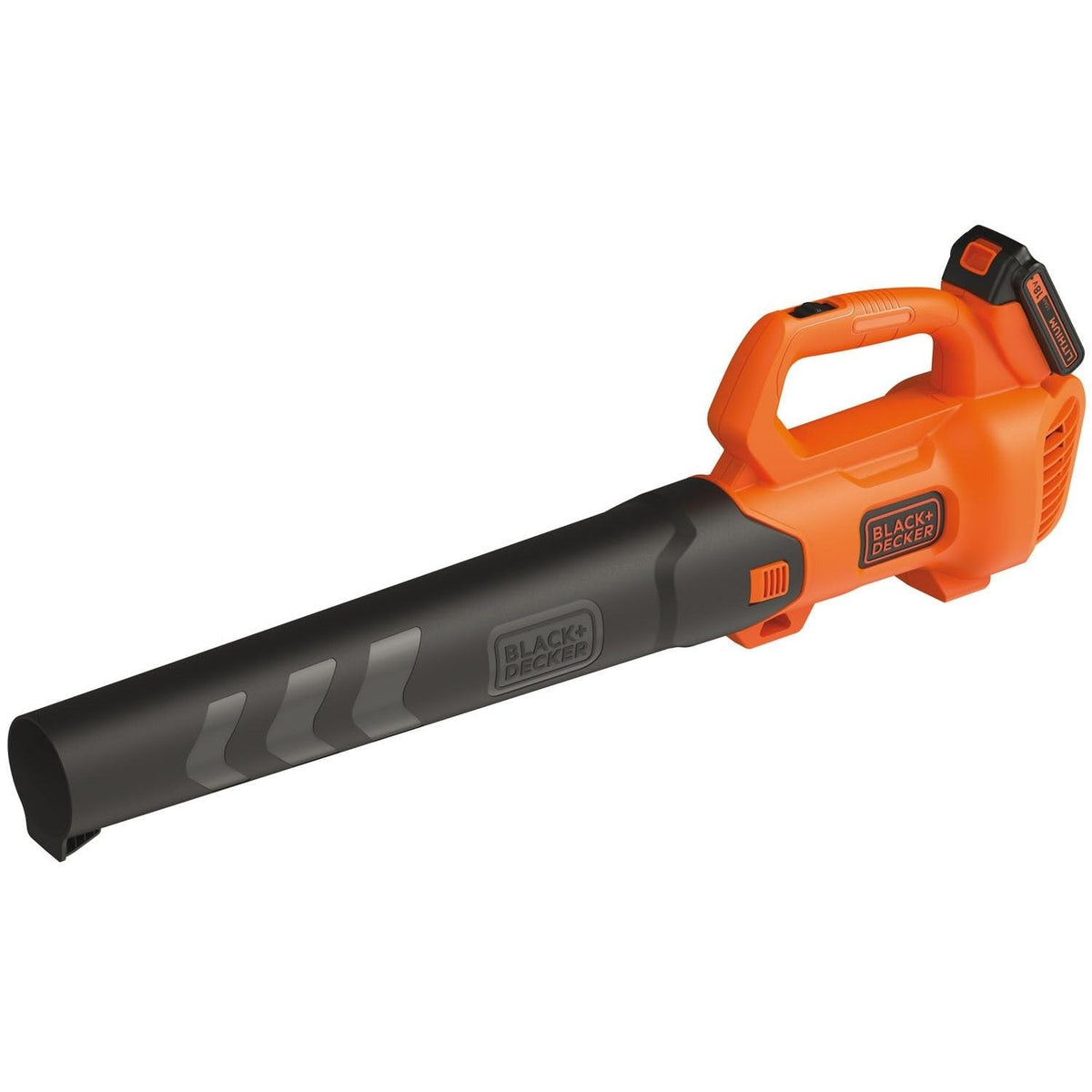 Black+Decker Axial BCBL200L - Soplador de hojas con batería (18 V, 2,0 Ah, alta velocidad de soplado de 145 km/h, volumen de aire 577 m³/h, raspador de hojas integrado, para patios, caminos, jardines, - Ferrotecnia